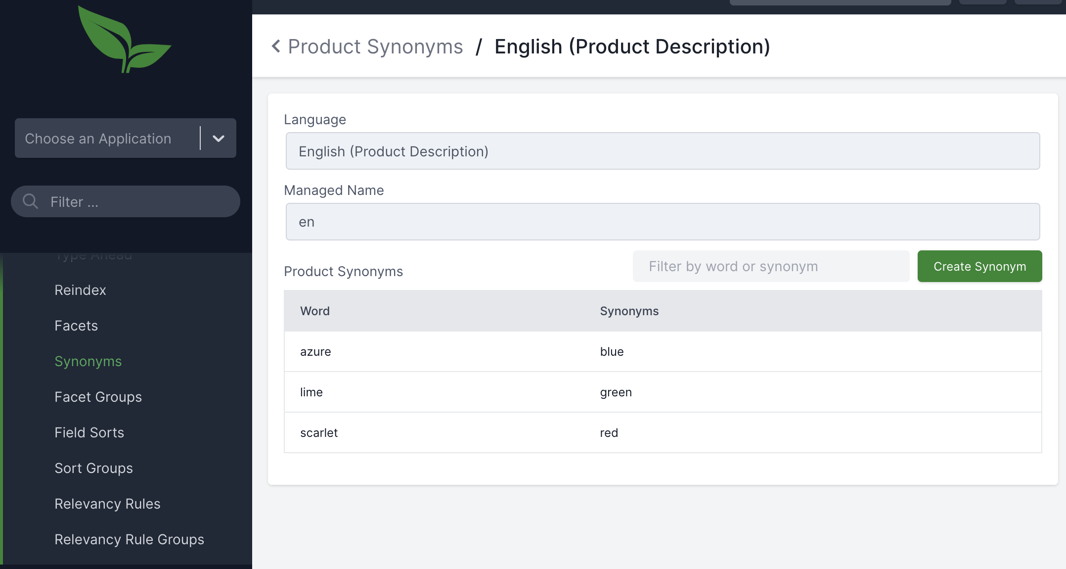 Search Synonyms Admin Screen